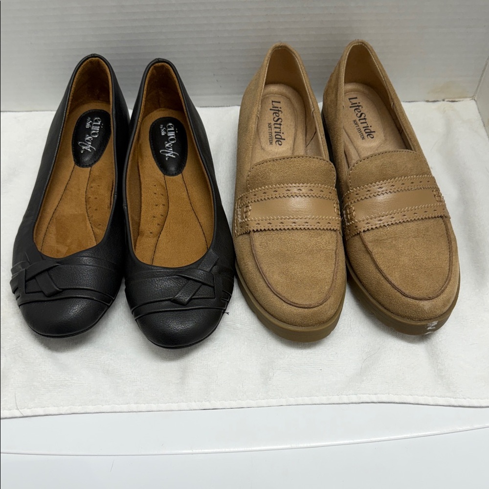 Life Stride And euro soft by Soffi Women's Black and Tan Loafers & Flats Set